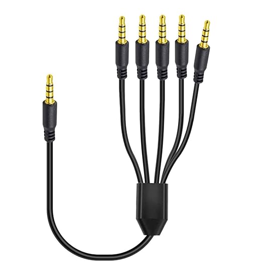 MysRuida 3.3ft 1/8” 3.5mm TRRS Stereo Audio Cable, 1 to 5 Splitter Male Aux Cord, 4 Pole Jack Headphone MIC Adapter for Smart Phones, MP3, Laptops, Speaker, Don’t Support MIC of iOS Headphone
