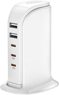 USB C Charger Block Multiport Upoy, Upgrade Charging Station with 3 Type-C PD 20W and 2 USB Ports, Desktop USB Tower Hub for Mutiple Devices, Travel/Home Power Adapter, Worldwide Compatible