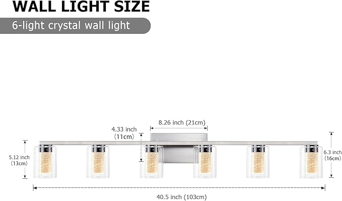 SADENICEL 6 Light Brushed Nickel Bathroom Light Fixtures, LED Vanity Lights Crystal White/Neutral/Warm Bathroom Lights Over Mirror for Bathroom, Bedroom,Living Room (6 Light)