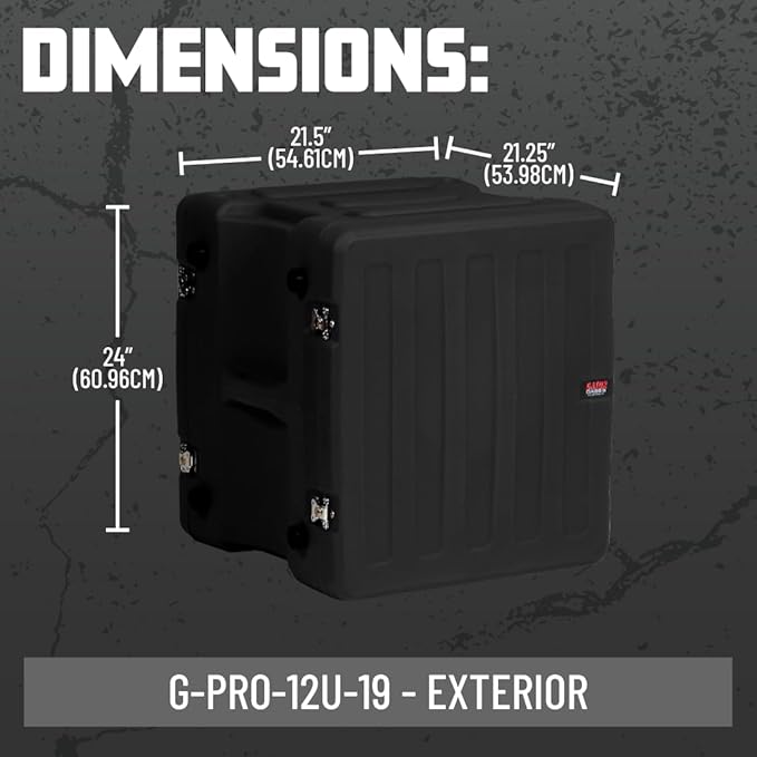 Gator Cases Pro Series 12U Rack Case with Standard 19" Depth, Roto Molded Made in USA (G-PRO-12U-19)
