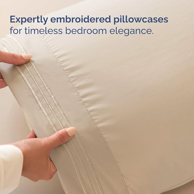 Split Head King Sheet Set – 4 Piece Flex Split Top King Sheets for Adjustable Beds - Fits 14” to 16" Mattress w/ Deep Pockets - Ultra-Soft, Breathable & Cooling - Luxury Bedding & Wrinkle Free - Cream