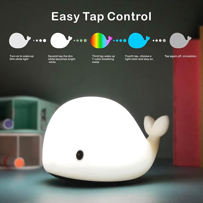 LEDHOLYT Night Light for Kids, Cute Silicone Nursery Dolphin Lamp for Baby and Toddler, Animal NightLight for Bedroom, Squishy Night Lamp for Kids Room (Dolphin)