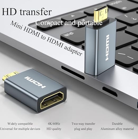 Vay Forwarg mini HDMI to HDMI 2.0 Adapter Cables, high-Definition 4K60Hz, Aluminum Alloy Shell, Gold-Plated Plug, Suitable for Tablets, EOS 5D Mark IV Cameras, laptops