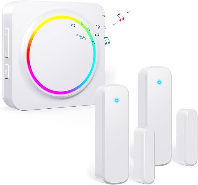 Door Chime, Door Sensor Chime When Door Opens, BITIWEND Door Entry Alarm for Business/Home/Office/Store, 600 FT Range, 32 Chimes 5 Adjustable Volume Door Ringer Alert 2Sensor + 1Receivers White