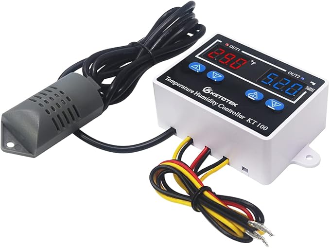 KETOTEK Temperature Humidity Controller Digital Thermostat Module 120V, Heating Cooling Humidification and dehumidification Control 110V 10A, Fahrenheit Display