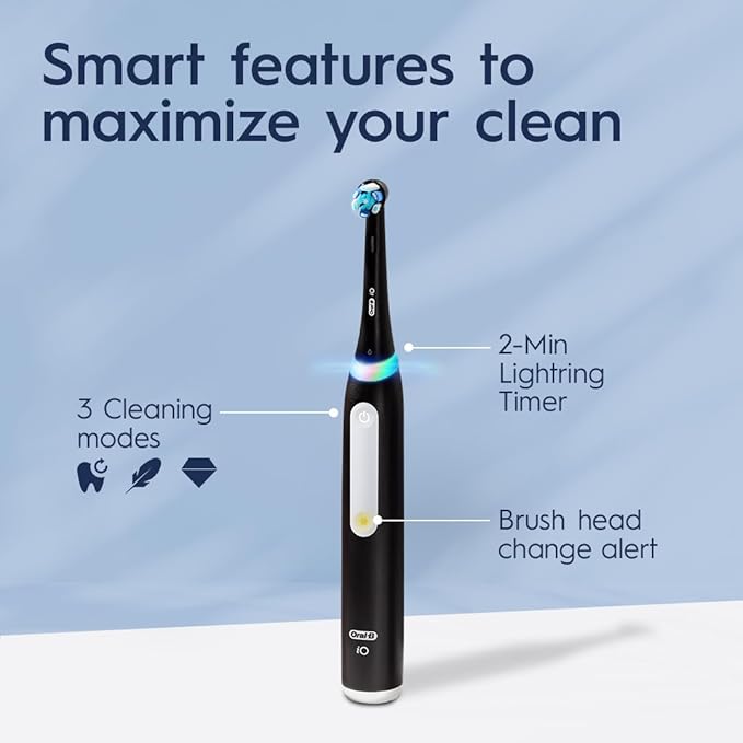 Oral-B iO Deep Clean Rechargeable Electric Powered Toothbrush, Icy Blue with iO Series 3 Limited, 2 Brush Heads and Travel Case - Pressure Sensor to Protect Gums - 3 Cleaning Settings - 2 Minute Timer