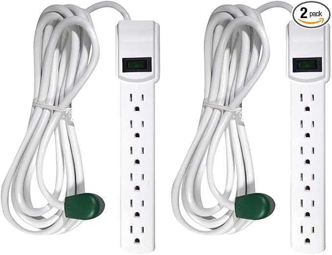 GoGreen Power Inc. (G-16103M-12-2) 6 Outlet Surge Protector, 12FT Cord, White, 2 Pack