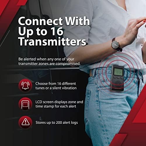 Wireless Driveway Alarm Portable Receiver PR-4000 - Compatible with Dakota Alert 4000 Transmitters | Battery-Powered Monitor Comes with USB Charger & Belt Clip, Driveway Alarms Wireless