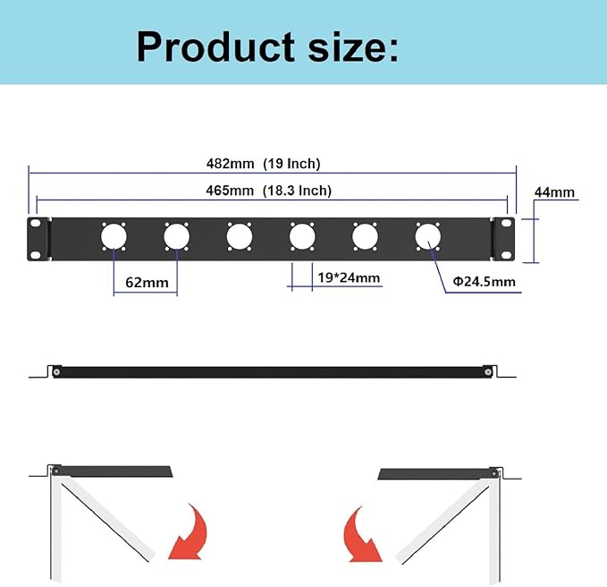 QiaoYoubang 1U Hinged Rack Panel 6D XLR HDMI Audio Rack Mount Panel for 19 inches Rack Mount (6D)