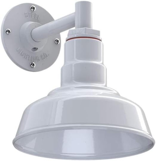 Steel Lighting Co. Hawthorne Barn Light | Outdoor Wall Mounted | 8 inch Dome | 6 inch Straight Arm| Small Farmhouse Light Made in America | White Exterior/White Interior