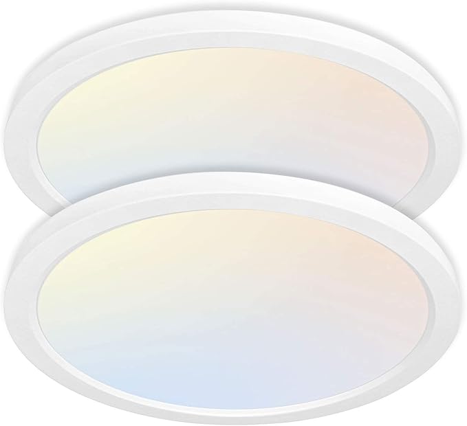 hykolity 2 Pack 12 Inch Selectable CCT LED Round Flat Panel Light, 24W 3000K/4000K/5000K, Edge-Lit Flush Mount Ceiling Light Fixture for Kitchen, Bedroom, Laundry and Closet Room，White