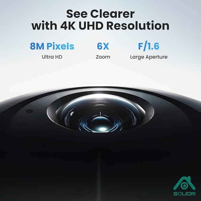 SOLIOM- True 8MP HD Security Cameras Outdoor Wireless, Add-On Camera, Solar Powered, Auto Tracking,Requires SOLIOMBASE, SOLIOMBASE Supports Up to 4 Cams