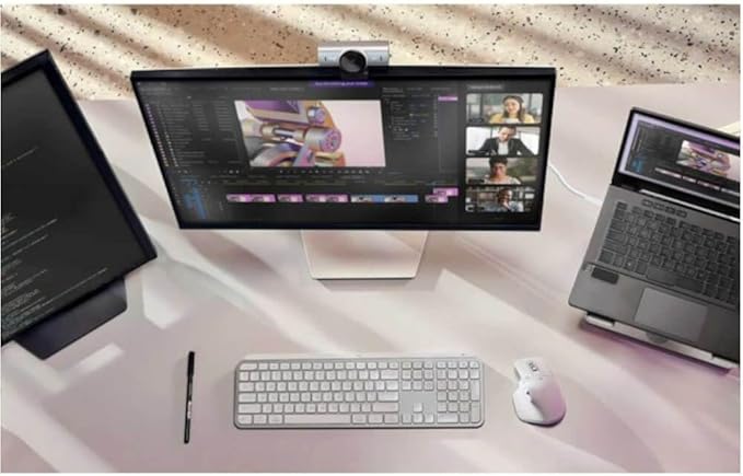Logitech MX Brio Ultra HD 4K Collaboration, Streaming Webcam, 1080p at 60 FPS, Show Mode, Works with Microsoft Teams, Zoom, Google Meet, Nintendo Switch 2 New GameChat Mode - Pale Gray