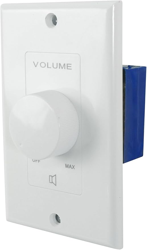 Rockville VOL70200 White 200W 70V/100V Volume Control Zone Controller, Single-Gang Wall Plate, Detachable Euro-Block Terminals, 12-Step Attenuation, for Commercial Audio Systems