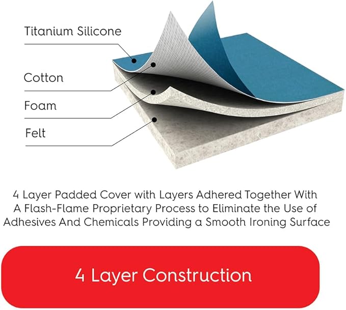 TIVIT Ironing Board Cover 10 x 48, Performance Grade Titanium Coated Pro Grip Pad & Covers - Superior Scorch & Stain Resistance, High Heat Reflection, 3 Padded Layers 3 Fastener Straps - Made In Italy