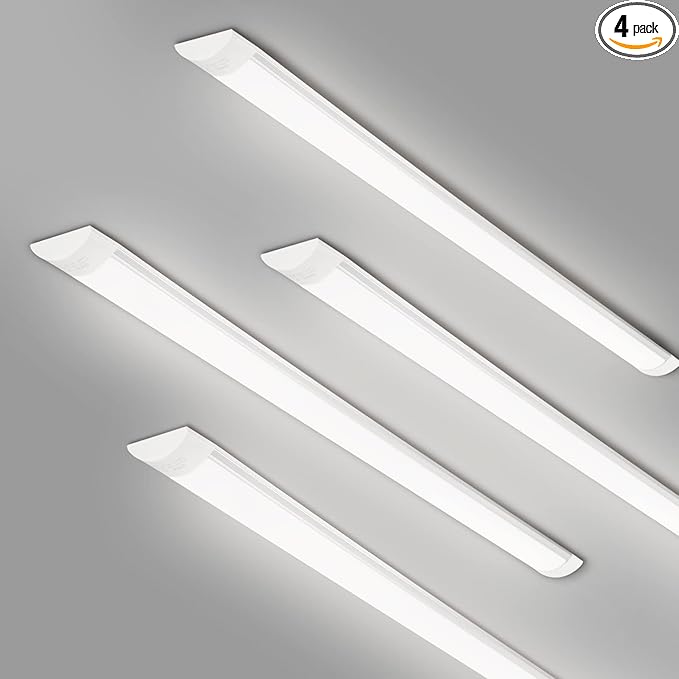 colmeguna 4 Packs 4FT LED Batten Light, Ultra-Thin Ceiling Surface Mounted Light, 40W, 4000K, IP20, LED Ceiling Lamp for Garage, Shop, Hallway, Office, Market, ver2