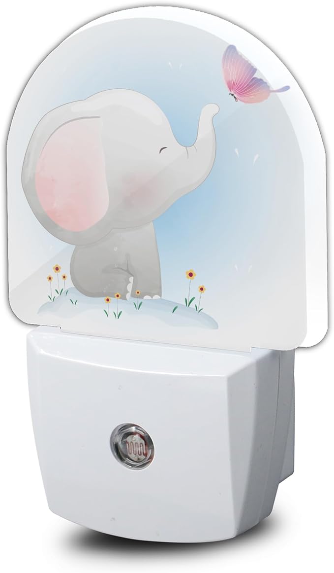 YESPOAK Cute Little Elephant Play Butterfly Dusk to Dawn Night Light Auto Sensor Lamp Home Indoor Stairway Kitchen Corridor Night Lights Plug Into Wall Décor Boys Girls Women Men Room Gifts