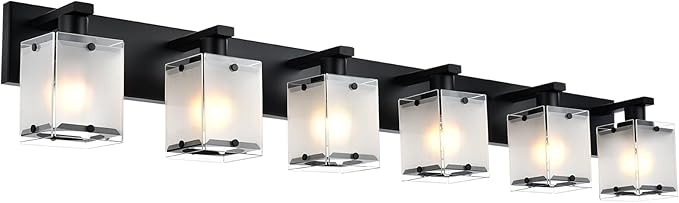 WINSHEN Bathroom Vanity Light Fixture, 6-Lights Modern Vanity Lighting Over Mirror with Frosted Glass Shades, Wall Mount Lamp for Bath Living Room, E26 Bulb Base