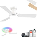 Homlit 42" RGB Ceiling Fan with Light, Music Sync Smart Fan with Alexa/Google/App Control, Low Profile Flush Mount, 6-Speed Quiet DC Motor, 4 CCT Dimmable Lighting for Bedroom Living Room, White