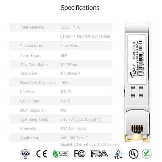 OPSTRAN 1000BASE-T SFP RJ45 Copper Transceiver Module Compatible with Intel E1GSFPT-A 100m Cat5e/6 10 Pack