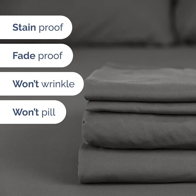 Full XL Bed Sheet Set - 4 Piece Extra Long Extended Full XL Sheets - Soft, Breathable & Cooling - Fits 8” to 16" Mattress w/ Deep Pockets - 54" x 80" - Easy-Fit, Wrinkle & Fade Resistant - Charcoal