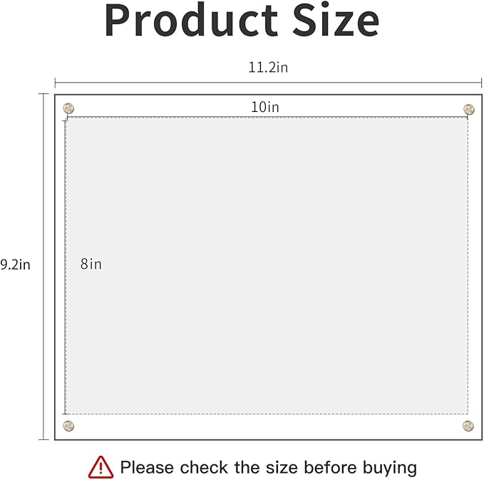 Kalami 8x10 Picture Frame Wall Mount Self Adhesive, Clear Acrylic No Drill Floating Frameless Poster Frame for Office Photo Canvas Document Gallery, Full Frame Size 10x11