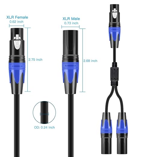 Seefeful XLR Splitter Cable, 1 Female to 2 Male Patch Y Cable, Balanced Microphone Splitter Cord Audio Adaptor (11.8 Inches)