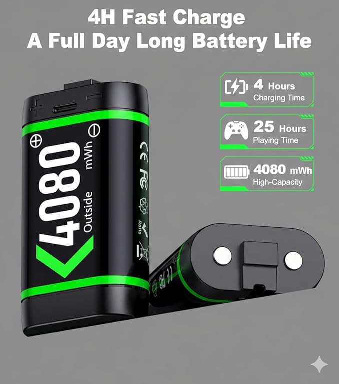 NinjajoyOX Batteries Cases and Storage Sets with Charger Dock for Xbox, 6-Pack Rechargeable Battery Pack for Xbox Series X|S/Xbox One/Elite, 4-Slot Controller Charger Station with Light Touch Control