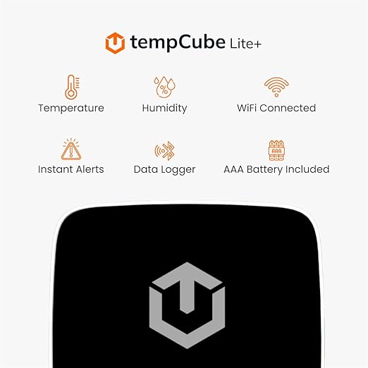 tempCube WiFi Temperature & Humidity Sensor | Connects 2.4 GHz – Real-Time 24/7 Monitoring | No Subscription | Data Logger | Unlimited Text/Email Alerts | Ideal for Freezer, Medical & Food Storage