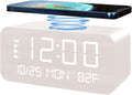 JALL Digital Alarm Clock, with Wooden Electronic LED Time Display, 3 Alarm Settings, Humidity & Temperature Detect, Wood Made Electric Clocks for Bedroom, Bedside, Desk (White-Wireless)