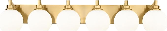 METWET Bathroom Light Fixtures, 6-Light Brushed Gold Bathroom Vanity Lights Over Mirror with Globe Milk White Glass Shade, 38 Inch Modern Vanity Lighting Fixtures, VL195-BG-ML-6