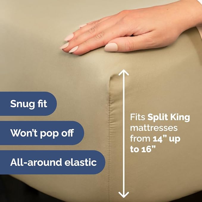 Split Head King Sheet Set – 4 Piece Flex Split Top King Sheets for Adjustable Beds - Fits 14” to 16" Mattress w/ Deep Pockets - Ultra-Soft, Breathable & Cooling - Luxury Bedding & Wrinkle Free - Beige