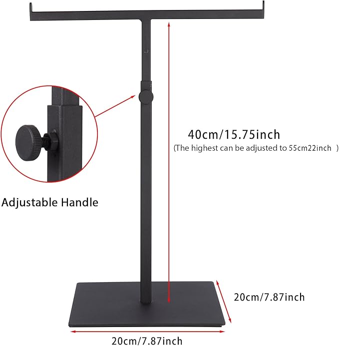 Polmart Countertop Adjustable T-Bar Display Stand Stand for Handbags, Wreaths, Hats, Scarves, Jewelry & Crafts，Wear-resistant, quiet and sturdy metal base – Black