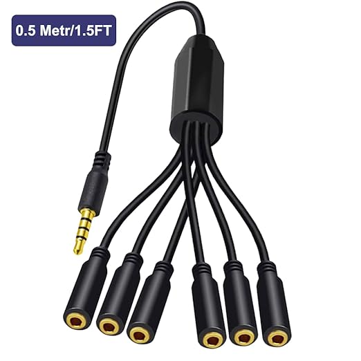 MysRuida 1.6ft 1/8” 3.5mm TRRS Extension Stereo Audio Cable, 1 Male to 6 Female Splitter Aux Cord, 4 Pole Jack Headphone MIC Extender for Smart Phones, MP3, Laptops, Don’t Support MIC of IOS Headphone