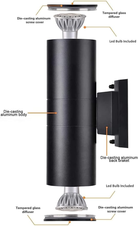 rosykite Outdoor Wall Light,Bling Dusk to Dawn Exterior Lighting with Sensor - ETL Listed,Aluminum Waterproof Wall Mount Cylinder Design - Up Down Light Fixture for Porch, Backyard and Patio (2 Pack)