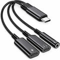 Mizi USB-C Headphone and Charging Adapter 3-in-1 – Type-C to 3.5mm Audio Jack + USB-C PD Charging + Type-C Audio Splitter, Compatible with iPhone, iPad, Samsung Galaxy, Pixel, and More – Black
