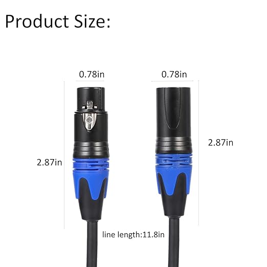 1 Male to 2 Female XLR Y Splitter Micrphone Cable,(11.8 inches / 2 Pack) 3pin Male to Dual Female Y-Splitter Balanced Mic Audio Cables for Stereo Mic to L & R Audio Track