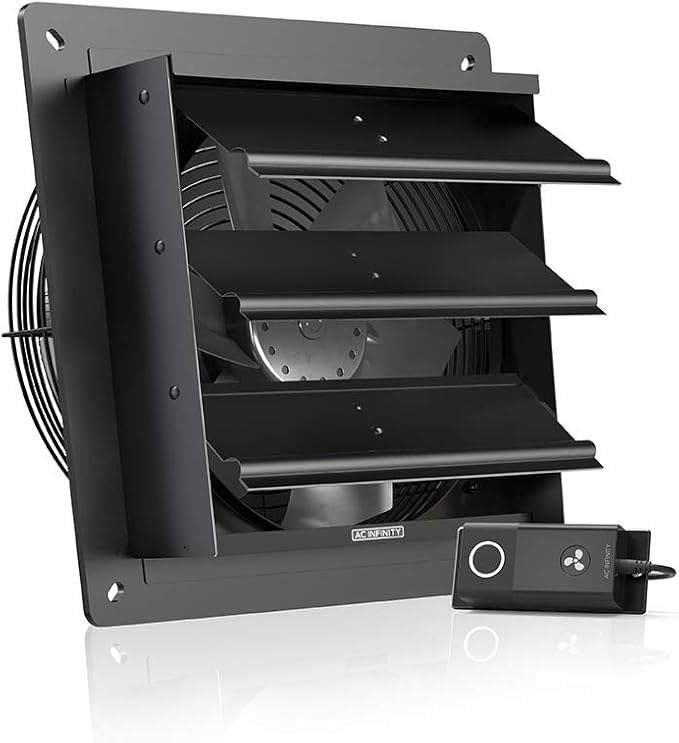 AC Infinity AIRLIFT S10, Shutter Exhaust Fan 10” with 10-Speed Controller, EC Motor - Wall Mount Ventilation and Cooling for Sheds, Attics, Workshops, and Greenhouses