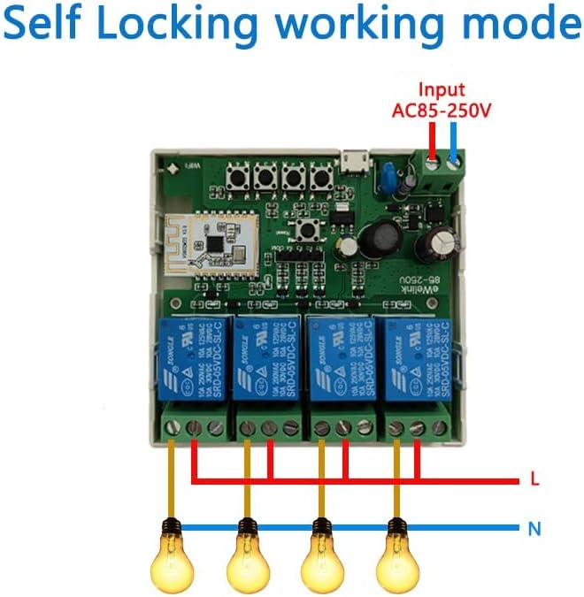 Newgoal 4 Channel Smart WiFi Relay Switching Module USB 5V/AC85V-250V, Supports Bluetooth Control, eWeLink App Remote Control, for Alexa Google Home