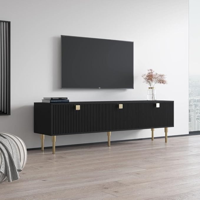 Meble Furniture Dorset 01 TV Stand - Modern Rectangular TV Stand with Storage Cabinets - Media Entertainment Center Console Table for TV Up to 80" - Magnolia