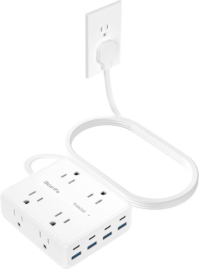Olcorife Power Strip 8 AC with 8 USB Ports, 10 FT Flat Plug Extension Cord, 2000 Joules Surge Protector, 30W Charging Station, Home Office College Dorm Room Essentials