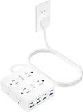 Olcorife Power Strip 8 AC with 8 USB Ports, 10 FT Flat Plug Extension Cord, 2000 Joules Surge Protector, 30W Charging Station, Home Office College Dorm Room Essentials