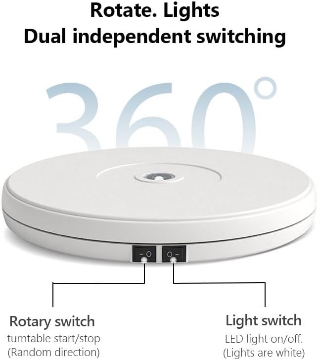 YVV LED Rotating Display Stand White 10 Inch 360° Motorized Turntable with LED Light, USB Powered Display Base for Product Photography, Jewelry Showcase, 22lb Capacity