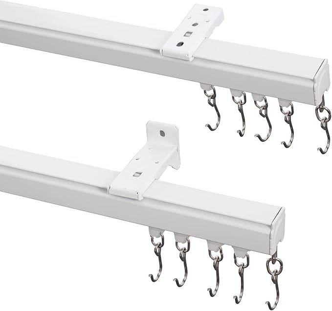 ChadMade Ceiling/Wall Mount Curtain Track Rod Set with Hooks, 6ft - 9ft Adjustable Length Window Rod Track Curtain Rail System For Living Room Bedroom, Work with Grommet and Pinch Pleated Curtain