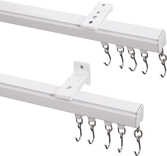 ChadMade Ceiling or Wall Mount Curtain Track Kit with Hooks, 3ft - 6ft Adjustable Length Drape Rail Set For Living Room Bedroom, Single Window Rods Work with Grommet and Pinch Pleated Curtain
