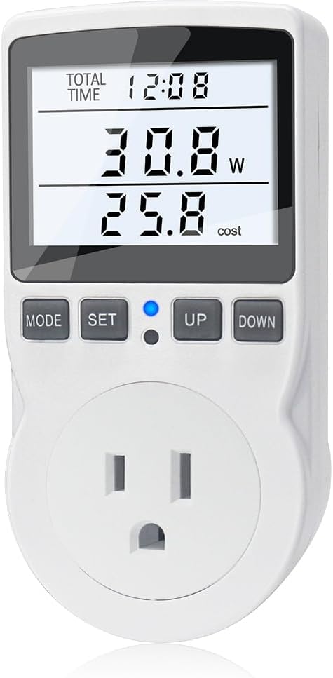 KETOTEK Watt Meter Power Meter Plug Electricity Usage Monitor, Energy Monitor with Backlight, Kilowatt Meter Socket Outlet, Voltage Amps Power Consumption Meter, Overload Protection