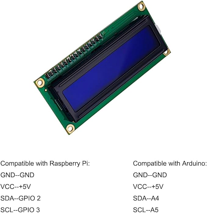 Haldzemo 1602 LCD Screen Display Module 1602A 16x2 Character Serial Blue Backlight DC 5V with IIC/I2C Interface Adapter Board (2 Pack)