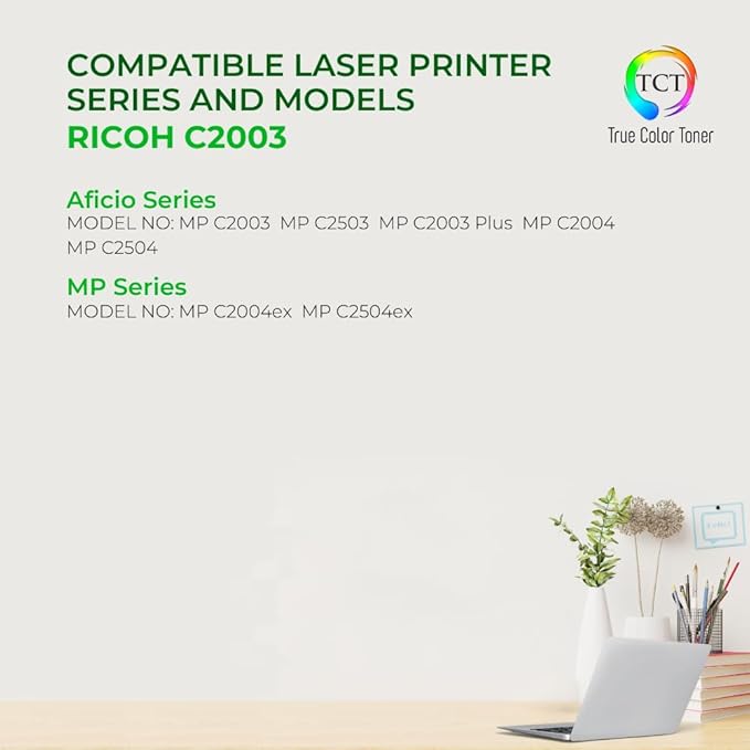 TCT C2003 Toner Cartridge 4 Pack - Compatible Replacement for Ricoh Aficio 841918 841921 841920 841919 Works with Ricoh Aficio MP C2003 2503 Printers (Black Cyan Magenta Yellow)