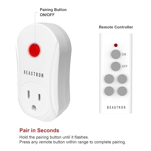 Beastron Upgraded Remote Controlled Outlet (1 Pack with 1 Remote),Expandable Remote Light Switch Kit, Wireless On Off Power Switch, 100ft RF Range, Compact Design, White