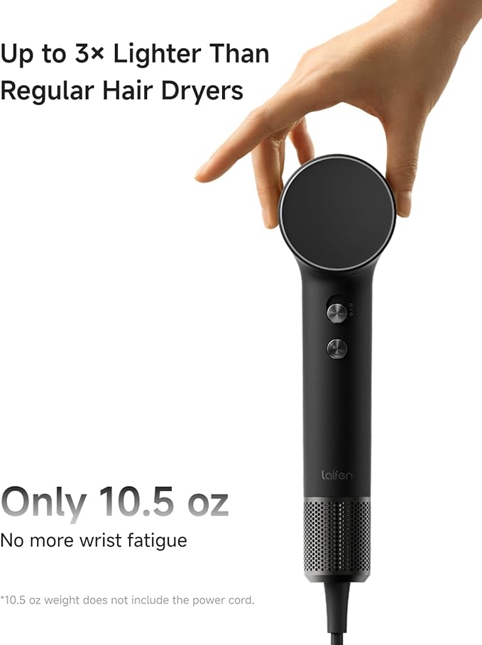 Laifen MINI Hair Dryer, Lightweight and Compact High Speed 200M Ionic Blow Dryer with 110, 000 RPM Brushless Motor for Fast Drying, Low Noise, Hairdryer with Magnetic Nozzle, Child Mode